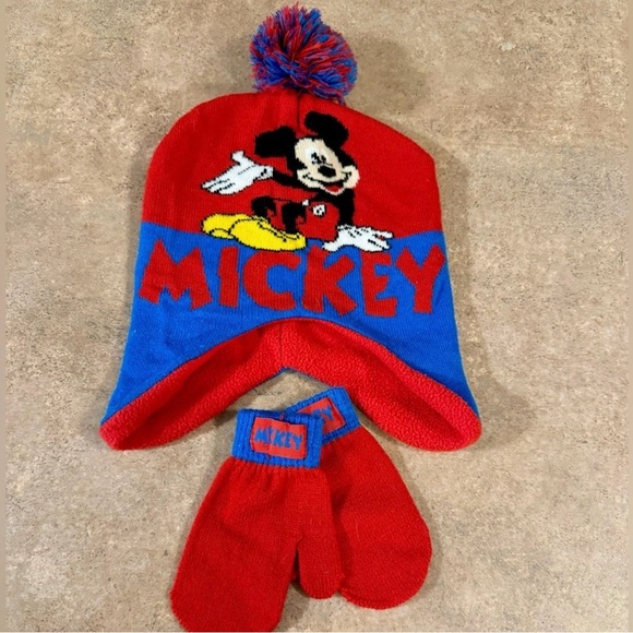Mickey Mouse Red and Blue Kids Winter Hat and Gloves Set, Toddler Size - Picture 1 of 3